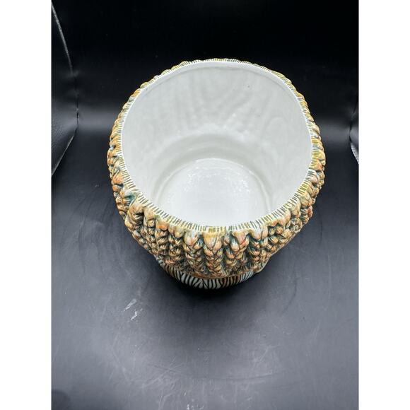 Vintage Wheat Sheath with Bow Ceramic Planter Majolica Style 8.5 Inches China - Picture 5 of 10